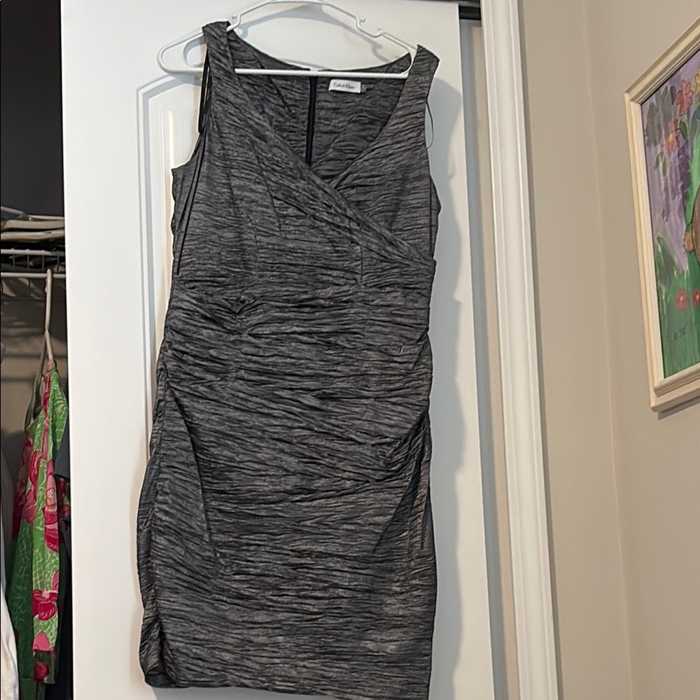 Calvin Klein Gray Ruched Sheath Mini Dress